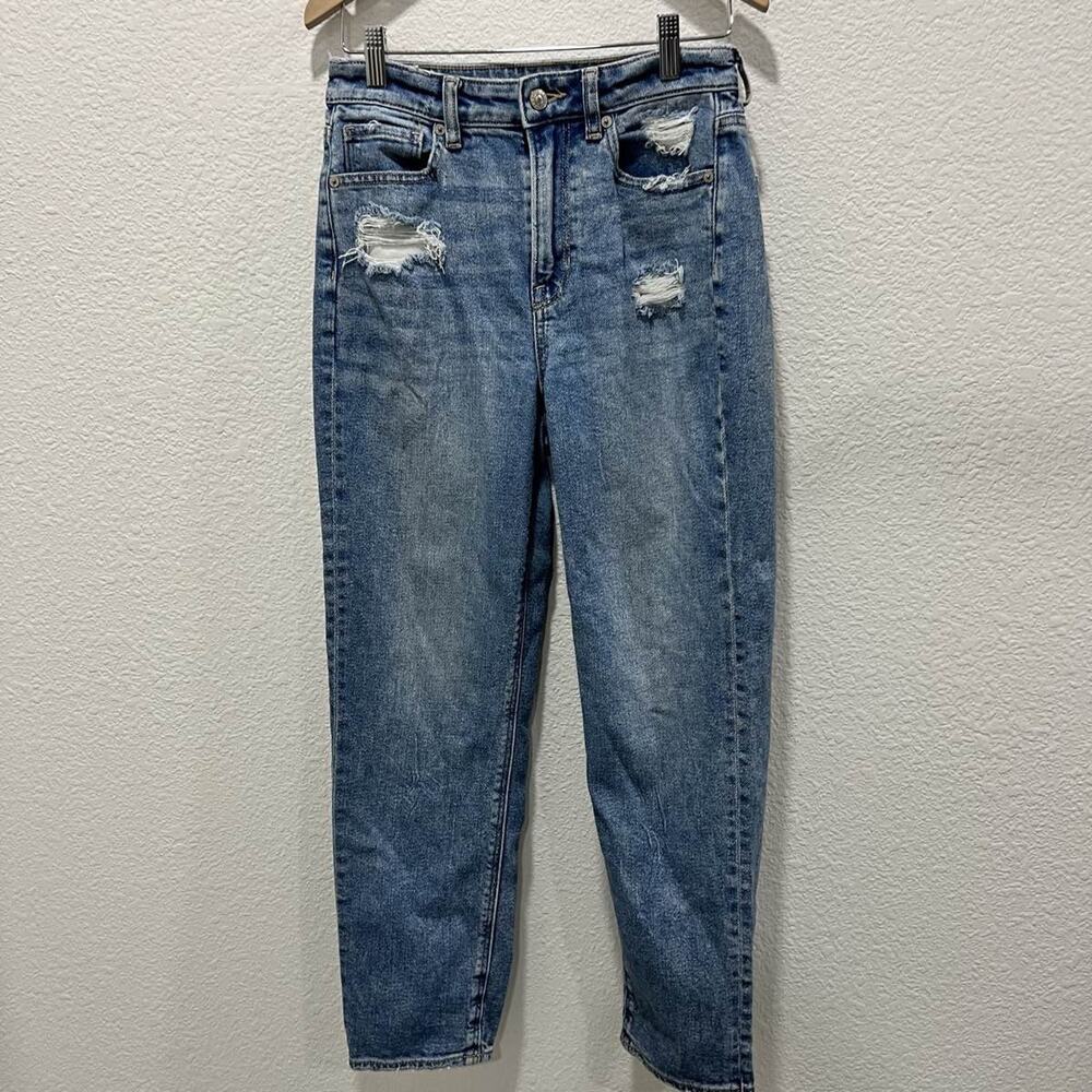 AE Women's Mom Jean High Rise Distressed Straight Leg Denim Size 2